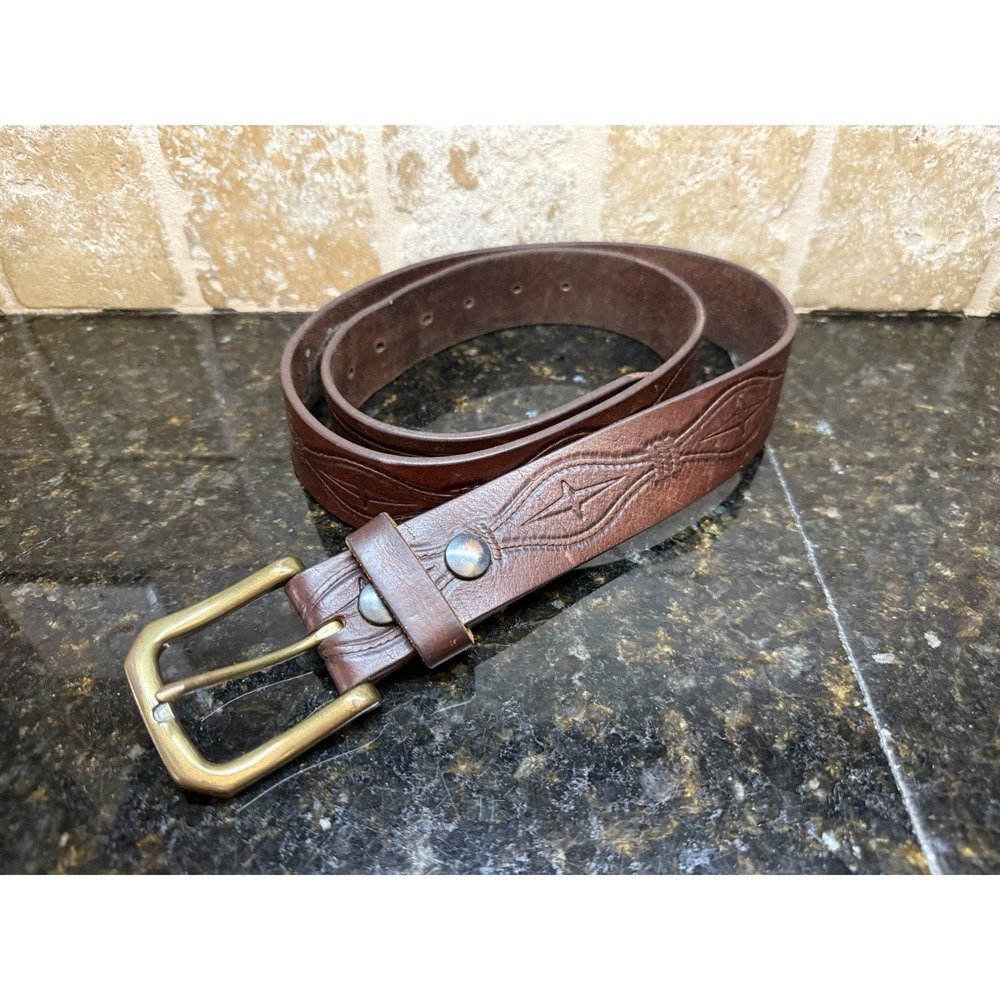 IGI Canada Men's Brown Western Print Embossed Soft Leather Belt Size 42